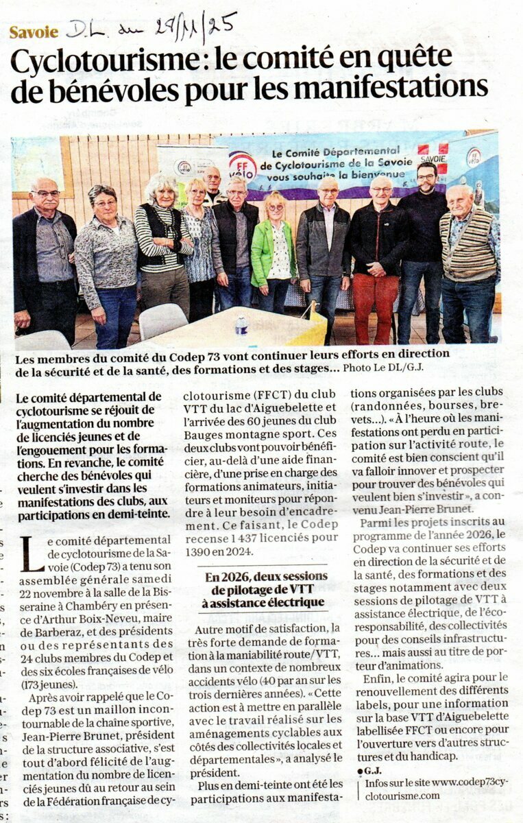 AG du Codep73 de cyclotourisme